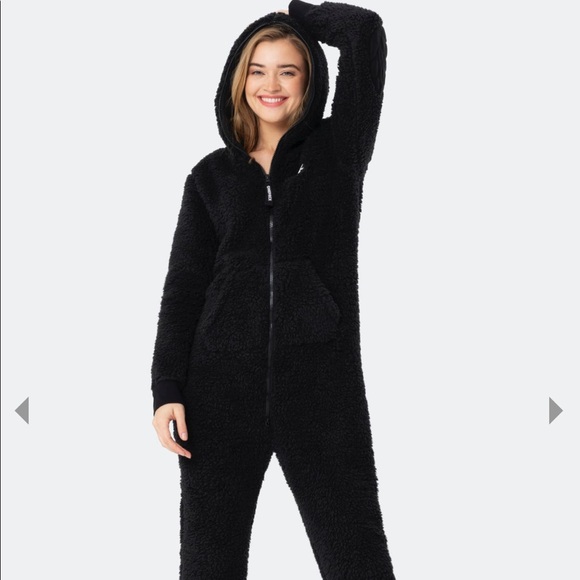 onepiece Pants - Onepiece Plush Teddy Puppy Fleece Jumpsuit Black